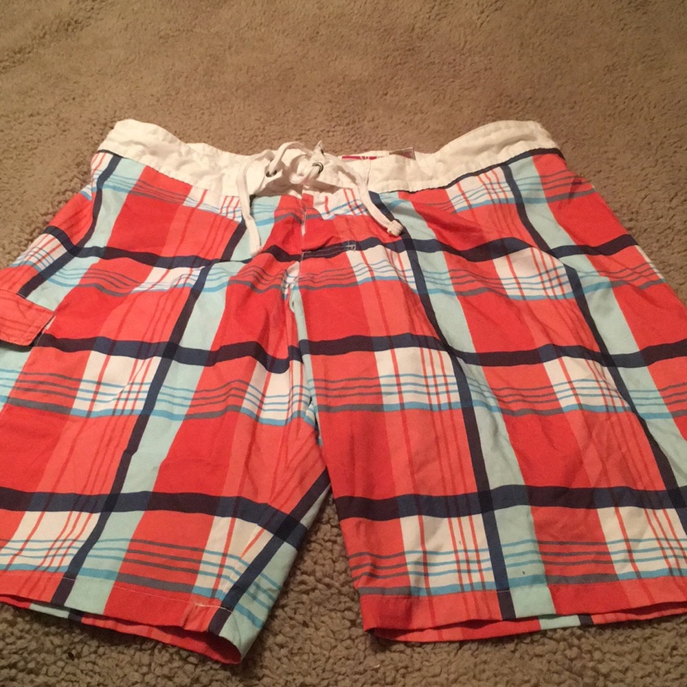 Red Camel Plaid Swim Trunks Size 38